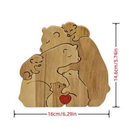 Adorno rompecabezas de madera con forma de familia de osos