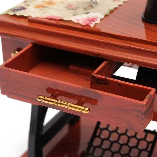 Mini Caja de Música en Forma de Máquina de Coser de Madera