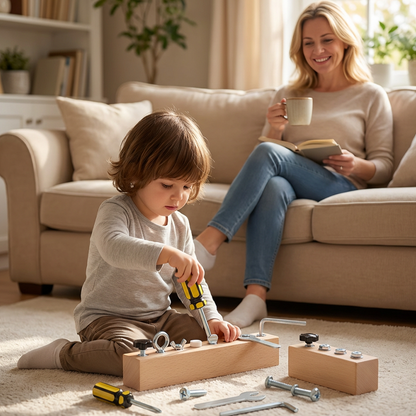 Tablero de tornillos Montessori de madera con destornillado