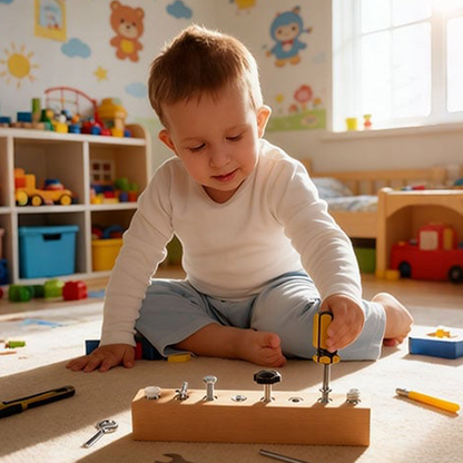 Tablero de tornillos Montessori de madera con destornillado