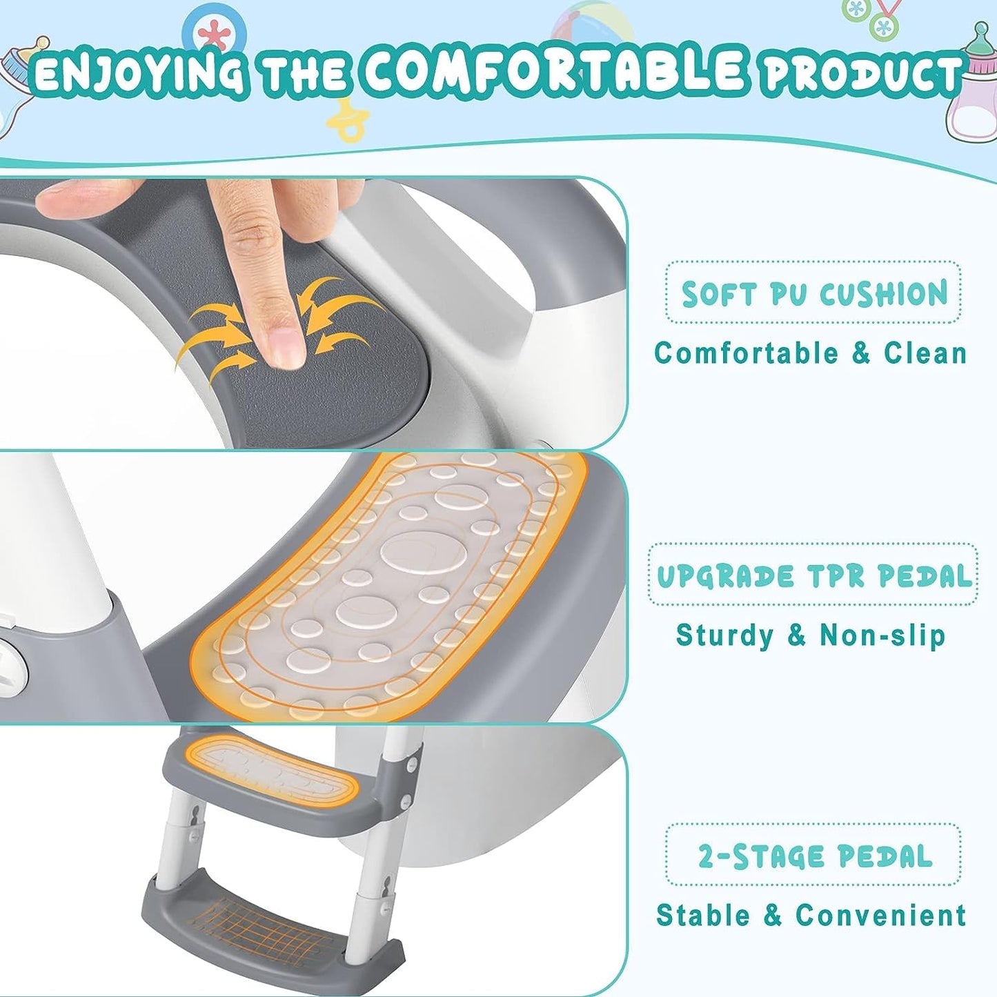 Asiento de inodoro de entrenamiento para ir al baño con escalera